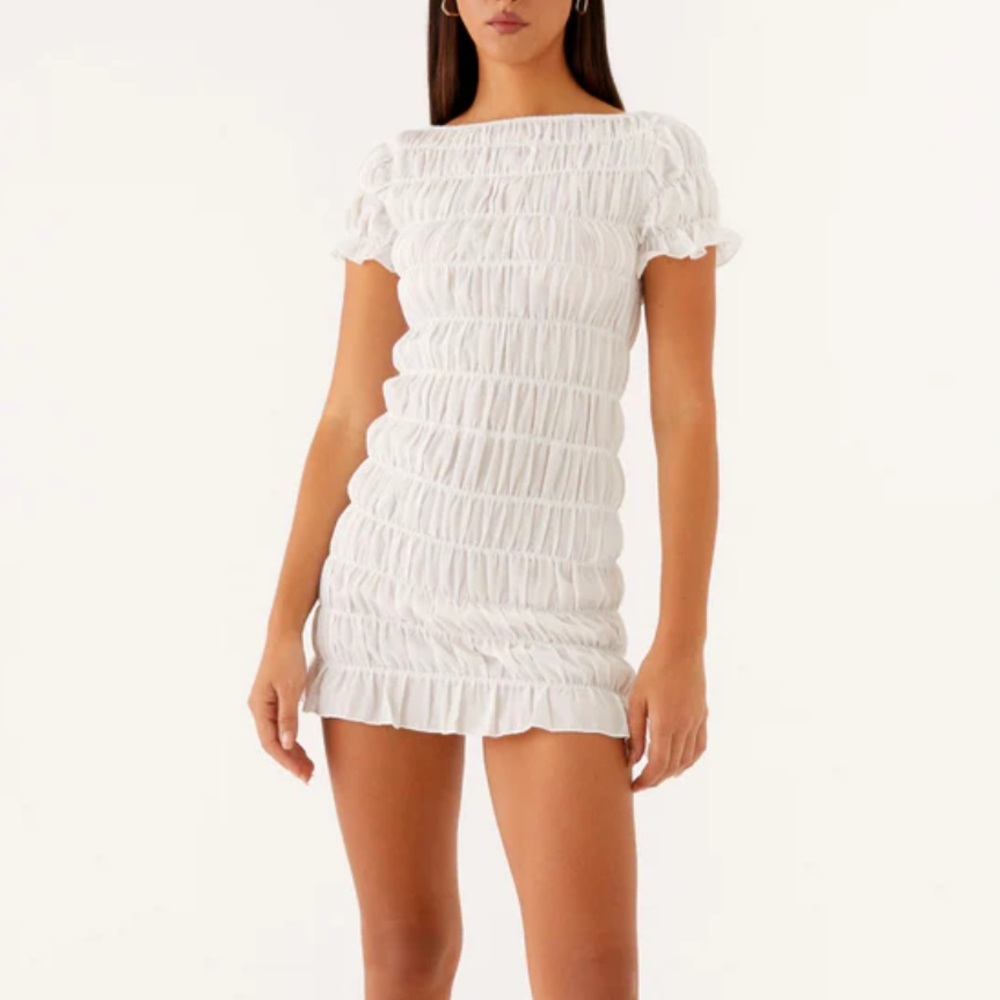 White Ruched Mini Dress